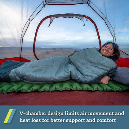 KLYMIT Static V Lightweight Inflatable Sleeping Pad | Comfortable, Lightweight, Easy to Inflate Portable Air Bed Mattress for Camping, Backpacking and Hiking — Green