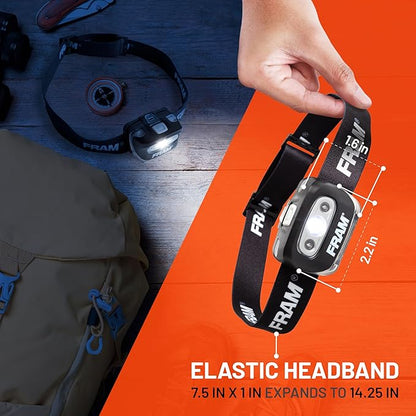 FRAM FAC40008 Headlamp Flashlight with White & Red Light, Comfortable Headband, Survival Gear, Waterproof lamp.