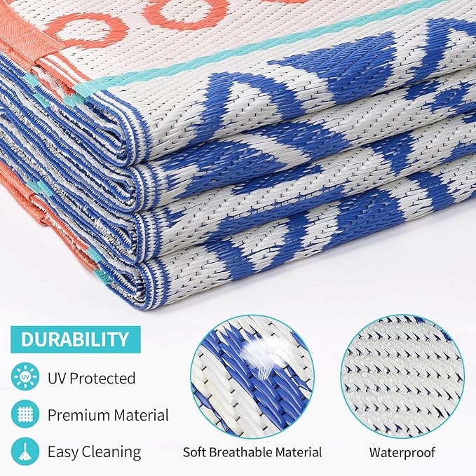 Outdoor Rugs Patio Camping Waterproof - 6x9 Plastic Straw Patio Rug Portable for Campers, Outside RVs Mat, Outdoor Area Carpet for Patios Clearance, Backyard Porch, Balcony, Picnic