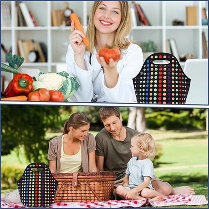 LOVAC Neoprene Lunch Bag, Thick Insulated Lunch Bag - Durable & Waterproof Lunch Tote With Zipper For Outdoor Travel Work School (Small Colorful Dot)