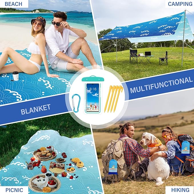 BYDOLL Beach Blanket Sandproof Waterproof 78''×81'' 1-4 Adults Compact Lightweight Oversized Beach Blanket Large Picnic Mat Beach Blanket for Travel Camping Hiking Picnic