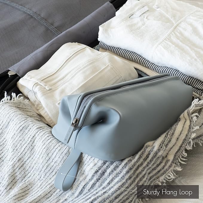 LINE+ARC Easy-to-Clean Silicone Dopp Kit (As Seen in Glamour and GQ) Extra-Wide Opening Anti-Stain (Mauve, 3.5L) Toiletry Bag Travel Set Makeup Organizer Cosmetics Case Fabric Simple Hang Loop