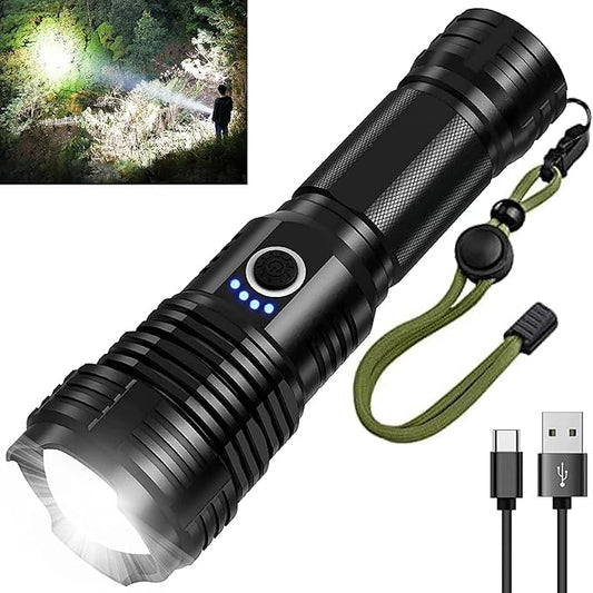 Flashlights LED High Lumens Rechargeable, 90000 Lumens Super Bright Flashlight, High Powered Flash Light, Powerful Handheld Tactical Flashlights for Emergency Camping Hiking Walking Dogs