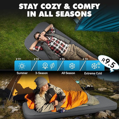 Hikenture 4" Thick Self Inflating Sleeping Pad with Electric Pump, Ultralight Foam Camping Mattress, 9.5 R-Value Insulated Sleeping Mat, Portable All Season Camping Pad for Tent, Car, Cot