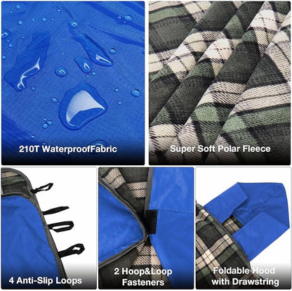 DUKUSEEK Outdoor Stadium Blankets with Hood, Fleece Blankets, Quilted, Extra Thick Fleece, Warm, Windproof, Sandproof, Includes Stuff Sack, Shoulder Strap, Large, 79"x 59"