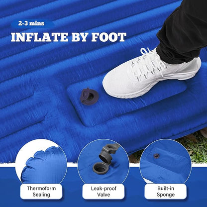 TOBTOS Double Sleeping Pad for Camping, Extra Thick 6" Camping Mattress 2 Person with Pillow Built-in Foot Pump, Inflatable Sleeping Mat for Camping, Backpacking, Hiking, Traveling(Blue)