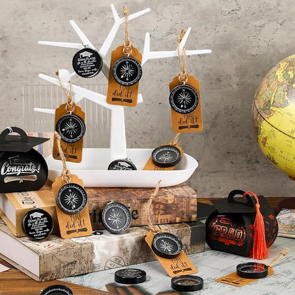 Coume 36 Set 2025 Inspirational Graduation Gifts Engraved Compass for Middle Senior College Graduate Student Compass with You Did It Diploma Sign Tag Gift for Travel Grad Souvenir Favor (Black)