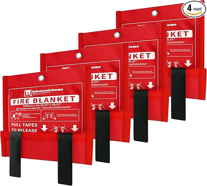 Fire Extinguisher Blanket - Heavy Duty Portable Fiberglass Emergency Blanket - Puts Out Grill & Grease Flames - Safe & Reusable Survival Fire Safety for Home, Kitchen, Car, Camping 1x1m