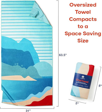 Luxe (380GSM) Oversized (180x60CM) Performance Microfiber Towel Made from Recycled Materials | Quick-Drying, Sand-Free, and Compact | Stink-Resistant | Ideal for Camping, Beach, Yoga (Thai Beach)