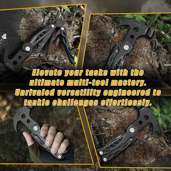 HAPHAESTUS Series 13-H Multitool Hammer with Premium Stainless Steel Pliers and Saw, Short Dagger, Black Luxury Gift Box