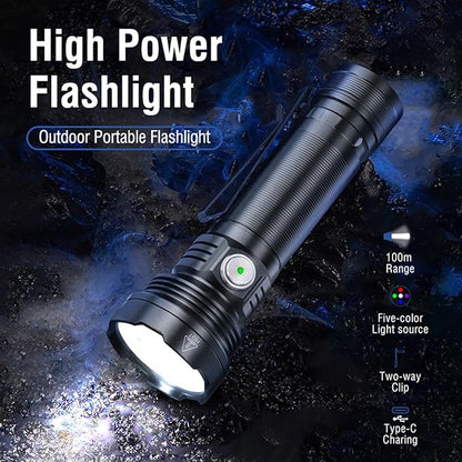 ULTRAFIRE ET28S 5 Color Tactical Multicolor Mini Flashlight Rechargeable White Blue Green Red UV 365nm 5 Light RGB LED Torch for Night Hunting Light, Fishing, Camping Hiking