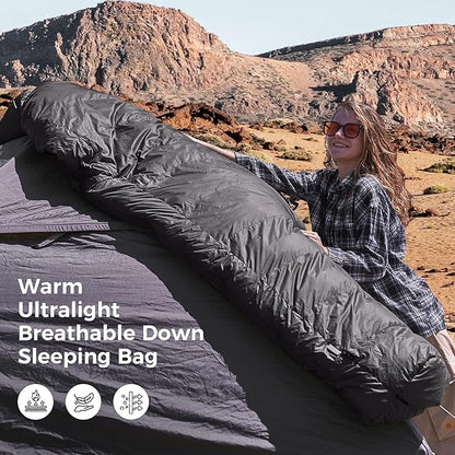ATEPA Down Sleeping Bag for Adults, 650FP Recycled Mummy Cold Weather Ultralight 3 Season Waterproof Compact Packable Sleeping Bag with Stuff Sack & 15D Nylon Shell for Backpacking Camping Hiking