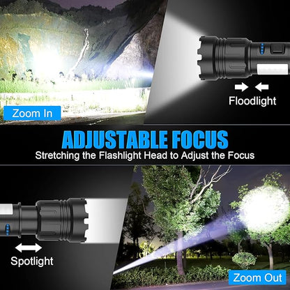 LED Magnetic Flashlight High Lumens Rechargeable, 10000 Lumens Super Bright Small Tactical Flashlights with COB Work Light, Type C, Zoomable, 7 Modes, IPX7 Waterproof Handheld Flashlights for Camping