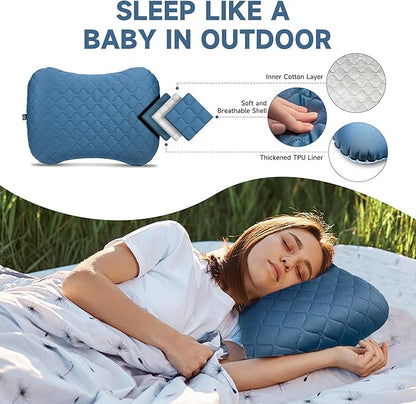 Inflatable Travel Pillow, 2-in-1 Camping Pillows for Sleeping with Removable Cover, Ergonomic & Lightweight Small Backpacking Pillow for Travel, Hiking, Camping, Outdoor