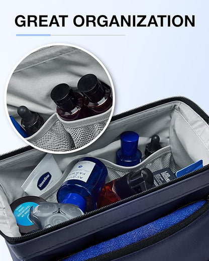 BAGSMART Toiletry Bag for Men, Wide Opening Dopp Kit Water Resistant Shaving Hygiene Organizer for Bathroom, Travel Essentials, Navy