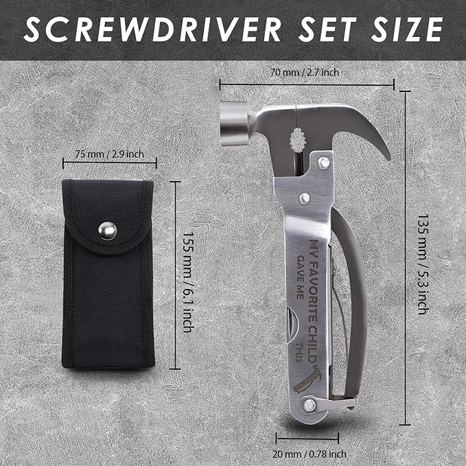 Fathers Gifts for Dad from Daughter Son MY FAVORITE CHILD GAVE ME THIS Hammer Multitool Camping, 12 In 1 Pocket Multi Survival Tools Cool Gadgets Christmas Birthday Gifts for Men Dad boyfriend