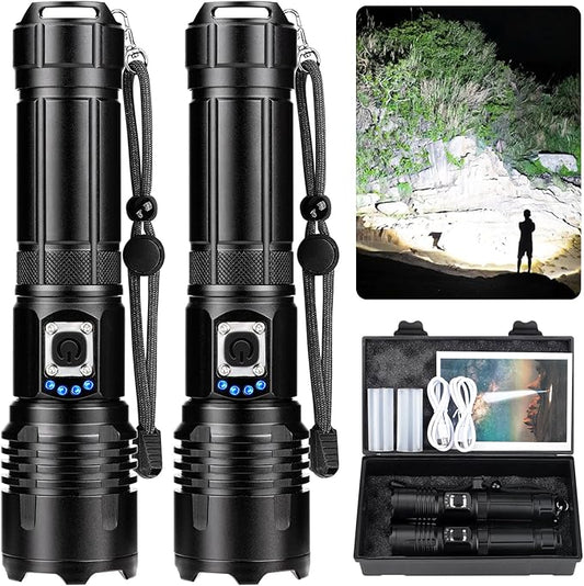 Flashlights High Lumens Rechargeable 2 Pack, 990000 Lumen Super Bright Led Flashlight with USB Cable, IPX7 Waterproof, 5 Modes Powerful Handheld Flash Light for Home Camping Emergency