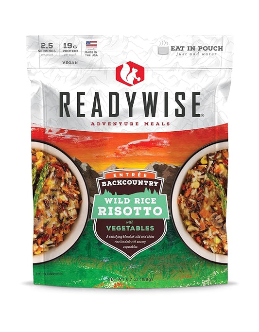 READYWISE - Adventure Meal, Wild Rice Risotto, 2 Servings, Pack of 1, Emergency Preparedness, Freeze Dried Food, MRE, Snack Pack or Emergency Food, Backpacking, Camping, Hiking, and, Survival Food