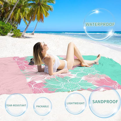 BYDOLL Beach Blanket Sandproof Waterproof 10'×9' 1-8 Kids Adults Compact Lightweight Oversized Beach Blanket Large Picnic Mat Blanket for Travel Camping Hiking Picnic
