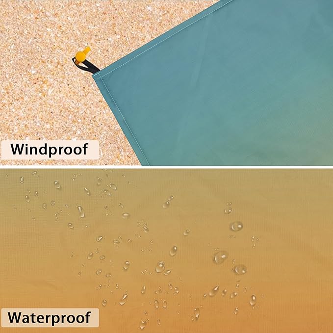 Green Yellow Gradient Beach Blanket Sandproof, Large 78"×86" Beach Mat Sand Free Waterproof Fits 4 Adult, Compact Quick Dry Polyester Outdoor Picnic Blanket with Stakes for Travel, Camping, Hiking