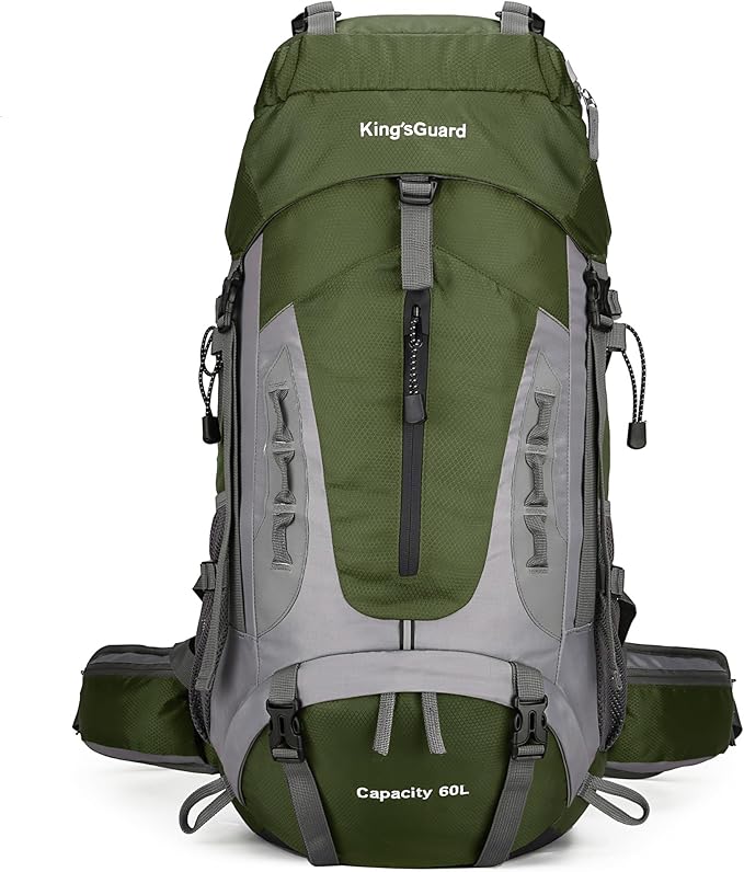 60L Hiking Backpack Large Waterproof Camping Backpack for Men and Women Lightweight Frameless Backpacking Backpack with Rain Cover (Army Green)