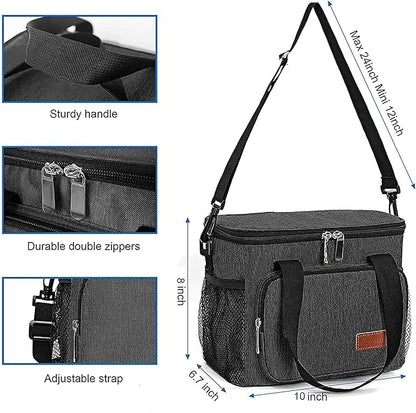 Femuar Lunch Bags for Women/Men, Insulated Lunch Bag for Work Office Picnic - Lunch Cooler Bag Leakproof Lunch Box with Adjustable Shoulder Strap - Charcoal