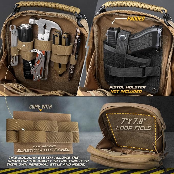 WYNEX Tactical Molle Admin Pouch, Utility EDC Pouch Organizer Modular Tool Pouch of Double Layer Design Medical EMT Attachment Bag Large Capacity with Elastic Webbing Insert Panel