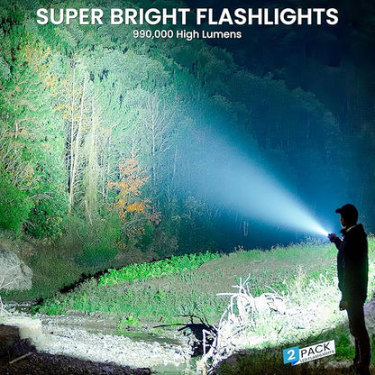 Rechargeable Flashlight 990000 High Lumens, Super Bright LED Flashlight with 7 Modes, Waterproof Powerful Flash Light for Camping, Home, Emerge∩cies (Black)