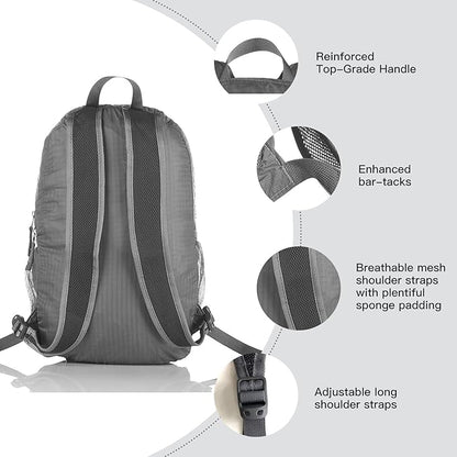 Outlander Packable Handy Lightweight Travel Hiking Backpack Daypack-Grey-L