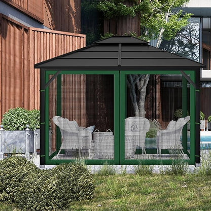 Gazebo Replacement Mosquito Netting Outdoor Universal Gazebo Canopy 4-Panels Screen Sidewalls with Zipper for Patio Garden (Green, 10x10)