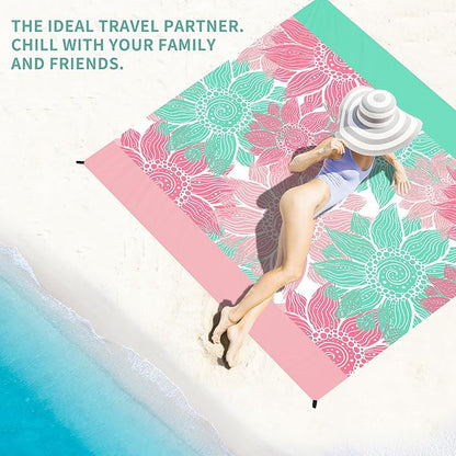 BYDOLL Beach Blanket Sandproof Waterproof 78''×81'' 1-4 Adults Compact Lightweight Oversized Beach Blanket Large Picnic Mat Beach Blanket for Travel Camping Hiking Picnic