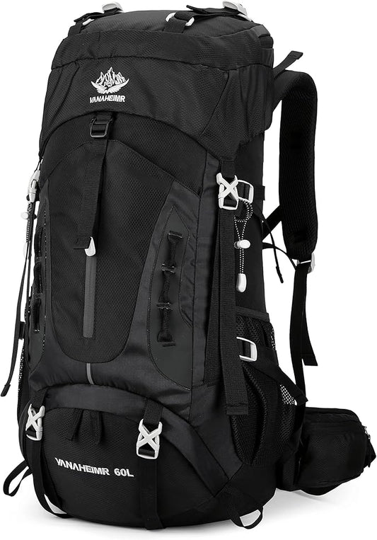 60L Hiking Backpack Men Camping Backpack with rain cover Lightweight Backpacking Backpack Travel Backpack (Black)