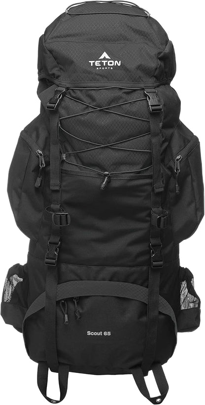 TETON 65L Scout Internal Frame Backpack for Hiking, Camping, Backpacking, Rain Cover Included