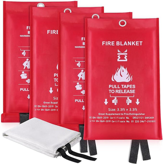 KITOSUN Fire Blanket for Kitchen Home Emergency - Fiberglass Blankets Fire Survival Suspension Flames Retardant Extinguisher Great for Stove Car Garage Office Camping Caravan BBQ Safety (4-Pack)