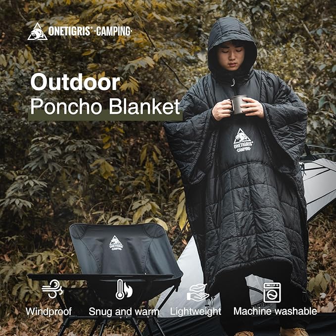 OneTigris Camping Blanket Honcho Poncho with 3M Thinsulate Insulation,Wearable Sleeping Bag Poncho for Camping Large Ultralight Water-Resisitant Warm Wearable Blanket for Outdoor Camping,Hiking