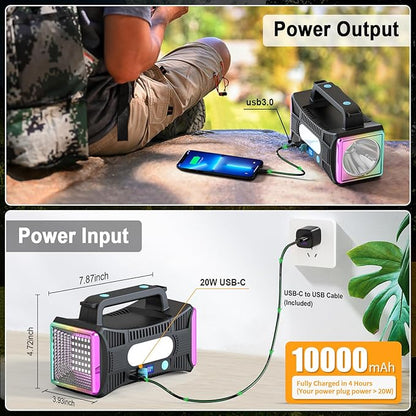 Rechargeable Flashlight, LED Spotlight Flashlight 10000 Capacity 6000LM 30h Ultra-Long Standby UV Flashlight Blacklight Waterproof with USB Output as a Power Bank