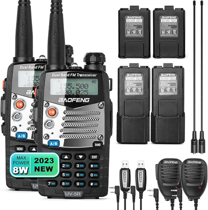 BaoFeng UV-5R Pro Ham Radio with 2 Rechargeable Battery, Dual-Band 2-Way Radio Handheld Walkie Talkies with Earpiece and Programming Cable (2 Pack)