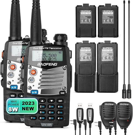 BaoFeng UV-5R Pro Ham Radio with 2 Rechargeable Battery, Dual-Band 2-Way Radio Handheld Walkie Talkies with Earpiece and Programming Cable (2 Pack)