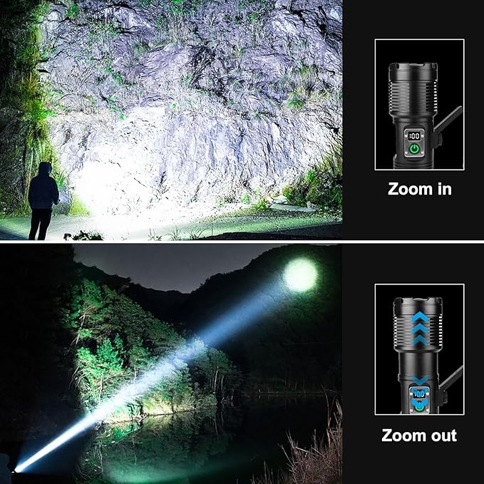 Flashlights High Lumens, Rechargeable Flashlights with Cob Light, 13500 Lumen Super Bright Flashlight, Flash Light with 11 Modes, 10000mAh Flashlight Rechargeable for Outdoors