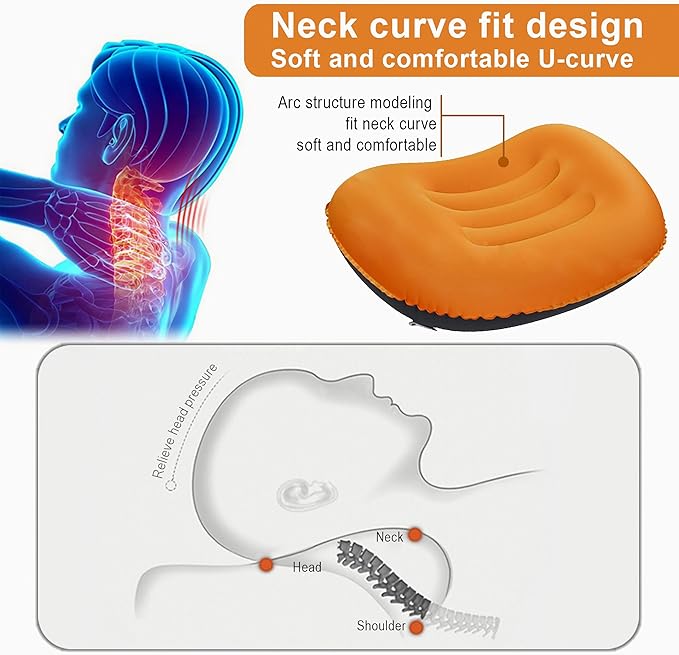 Portable Inflatable Neck Pillow for Outdoor Travel, Camping, Office Naps-Polyester ，Color Available-Simple and Comfortable (16.5 * 12.6 * 4.3in, Orange)