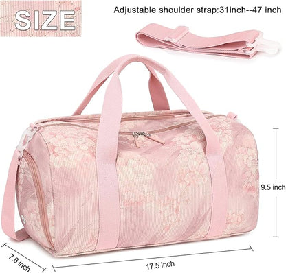Duffle Bag for Gym Sports Women Girls Workout Travel Bag Weekender with Shoe Compartment and Wet Pocket
