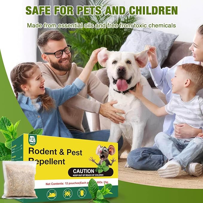 12 Pack Rodent Mouse Reppellent Bags,Mouse Repellent Pouches Natural Peppermint Oil,Repel Mice Moth Insects,Child & Pet Safe, Indoor & OutdooUse, Natural Peppermint Oil Bags for Mouse Deterrent