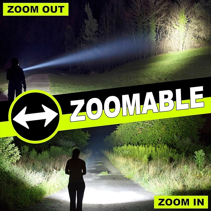 Rechargeable Flashlight True 5000 Lumens Outdoor Strong Cob Light, 5000mAh Zoomable Beam LED Flash Light with Magnet Over 15 Hours Battery Time 9 Light Modes and SOS for Emergencies, Camping