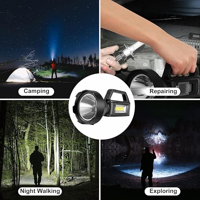 2 Pack Spotlight Flashlight, Rechargeable Handheld Searchlight, 4 Modes, High Lumens for Camping, Hiking, Hunting and Emergencies