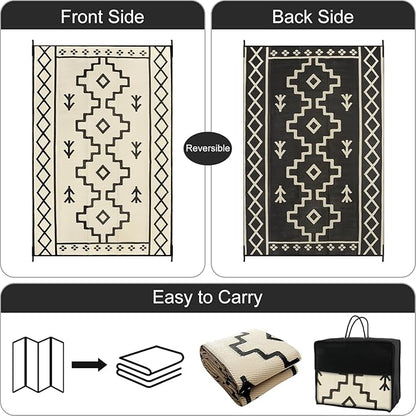 Uphome Outdoor Plastic Straw Rug 6x9 ft, Reversible Waterproof Outdoor Rug Carpet, Tan Boho Patio Rug, RV Camping Rug for Outside, Indoor Outdoor Area Rug for Backyard Deck Balcony Picnic, 6'x9'