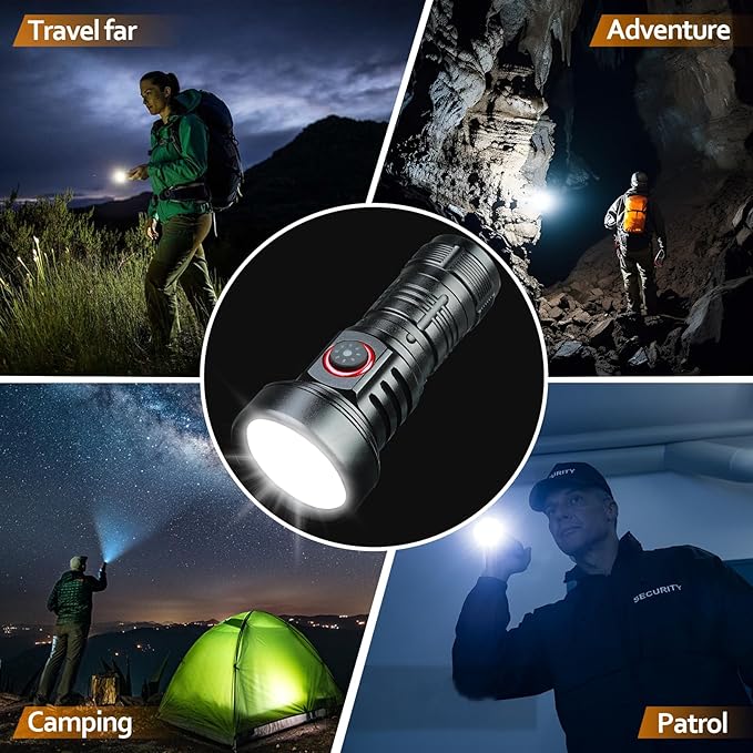 Rechargeable Flashlights High Lumens, Small LED Flashlight 2000 Lumens, EDC Super Bright Flashlight, IP68 Waterproof Flashlights for Camping Hiking Emergencies -Black
