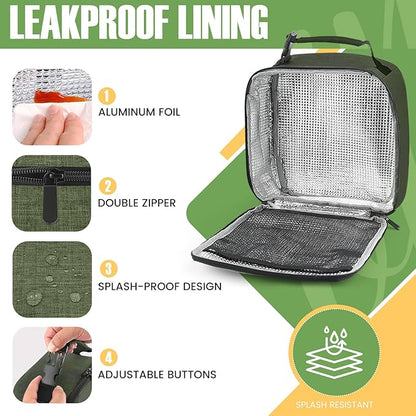 Lunch Bag for Men/Women, Reusable Lunchbox for Adult, Small Insulated Lunch box, Lunch Tote Bag for Office, Work, Picnic - Green