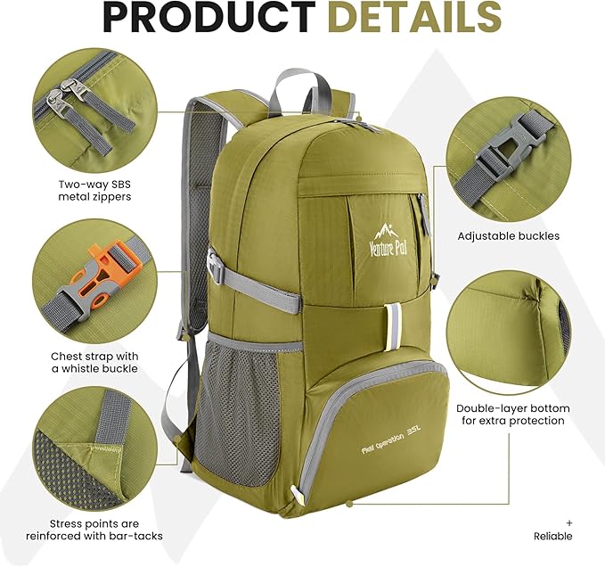 Venture Pal 35L Ultralight Lightweight Packable Foldable Travel Camping Hiking Outdoor Sports Backpack Daypack