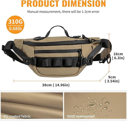 CamGo Tactical Fanny Pack for Men Women Military Waist Bag Molle Utility Hip Belt Pouch Crossbody Bags Bumbag for Cycling Hiking Walking Fishing Khaki