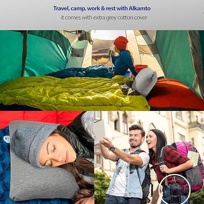 Travel & Camping Comfortable Memory Foam Pillow with Extra Cotton Cover – Easy to Carry Portable Bag (White)